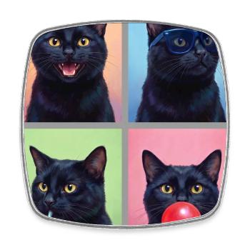 Katzen schwarze Katze - Viereckiger Kühlschrankmagnet - Weiß - Vorne