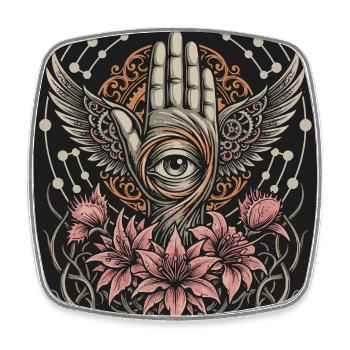 Geflügelte Hand mit zentralem Auge und Blumen - Viereckiger Kühlschrankmagnet - Weiß - Vorne