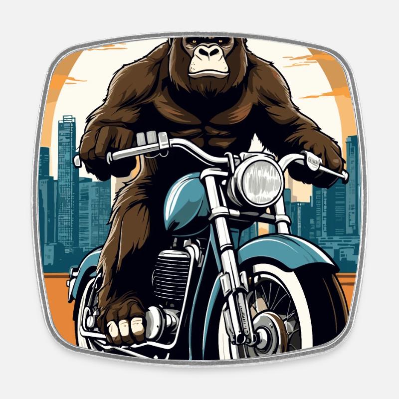 Motard gorille - Magnet carré - blanc