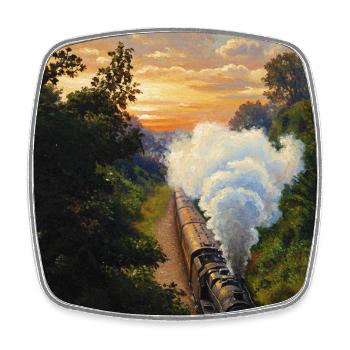 Sunset Dampflokomotive - Viereckiger Kühlschrankmagnet - Weiß - Vorne