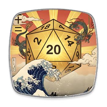 Natural 20 D20 Dragon Wave Japan Fantasy - Magnet carré - blanc - Devant