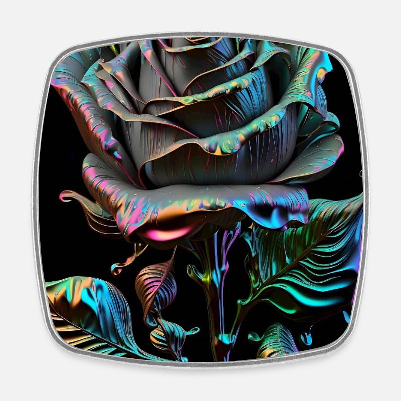 Rainbow Rose Metallic - Magnet carré - blanc