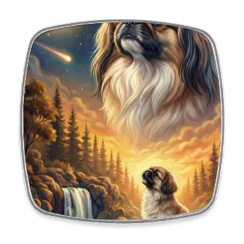 Howling to the Moon Meme Hund Pekingese - Viereckiger Kühlschrankmagnet - Weiß - Vorne