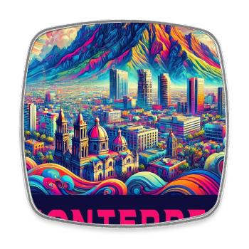 Monterrey Mexiko Design - Viereckiger Kühlschrankmagnet - Weiß - Vorne