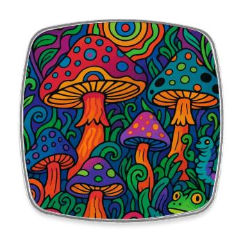 Psychedelischer Pilzwald – Buntes Retro Kunstwerk - Viereckiger Kühlschrankmagnet - Weiß - Vorne