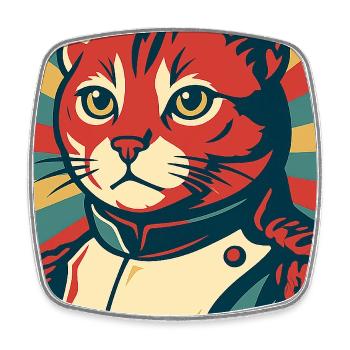 Catpoleon – Katze als Napoleon Retro Poster - Viereckiger Kühlschrankmagnet - Weiß - Vorne