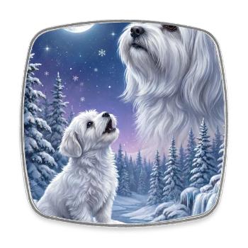 Howling to the Moon Meme Hund Malteser - Viereckiger Kühlschrankmagnet - Weiß - Vorne