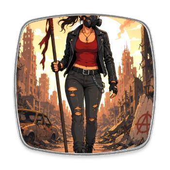 Punk Warrior in Ruins - Square fridge magnet - white - Front