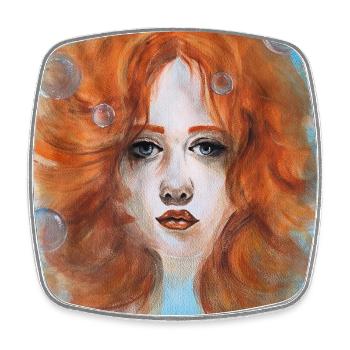 Redhead Woman Portrait Mermaid with Bubbles - Square fridge magnet - white - Front