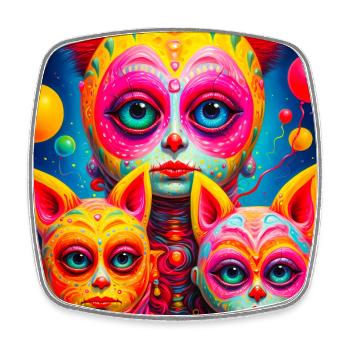 Cosmic faces sketched in vivid colors - Square fridge magnet - white - Front