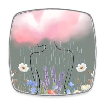 Floral Rain Silhouette Under Pink Cloud - Square fridge magnet - white - Front