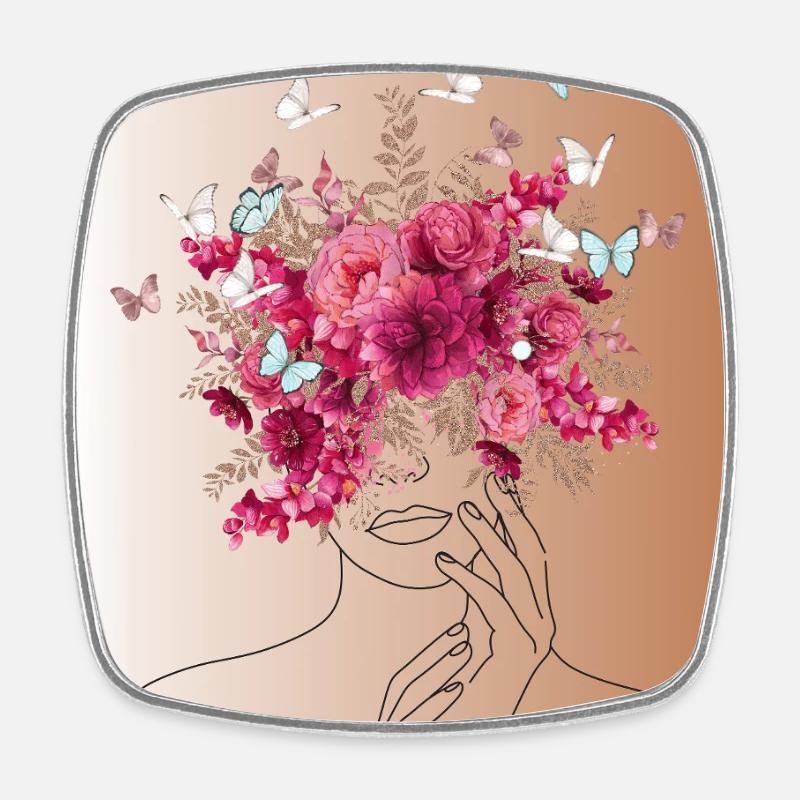 Tête de fleur avec couronne de papillon - Magnet carré - blanc