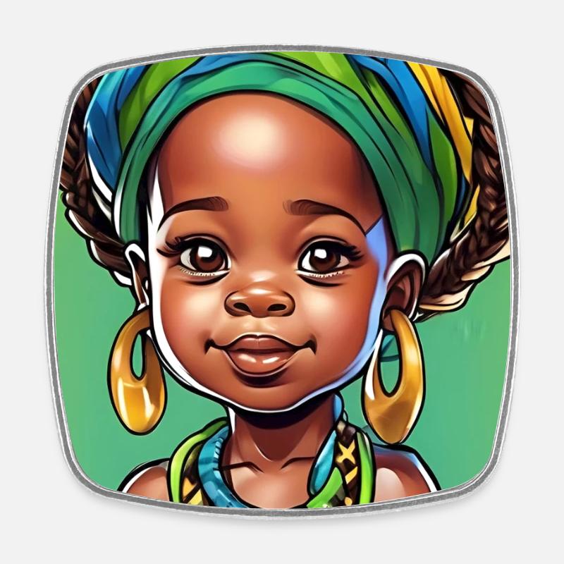 Afrocolored Princess with Turban - Square fridge magnet - white