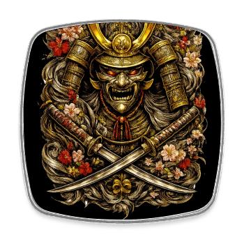 Casque en fleurs de samouraï - Magnet carré - blanc - Devant