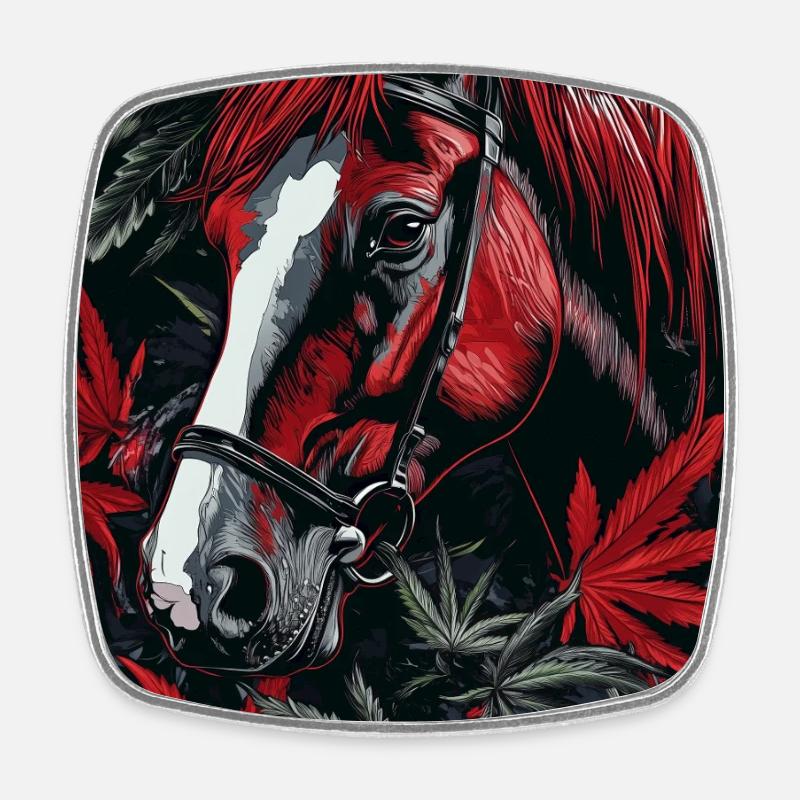Cheval rouge avec feuillage dans la forêt sombre - Magnet carré - blanc