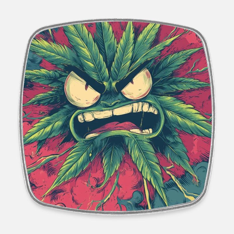 Angry Hemp Leaf Chaos - Square fridge magnet - white