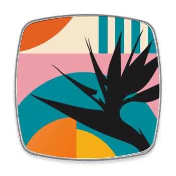 Geometrische Paradiesvogelblume Retro Tropical Art - Viereckiger Kühlschrankmagnet - Weiß - Vorne