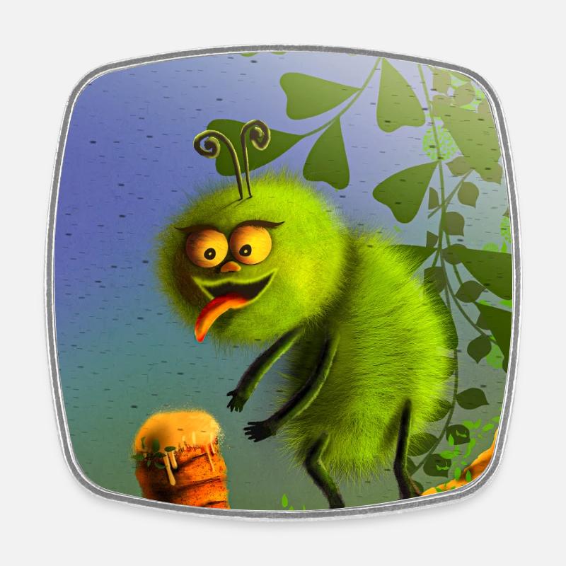 Monstre grimpeur vert drôle - Magnet carré - blanc