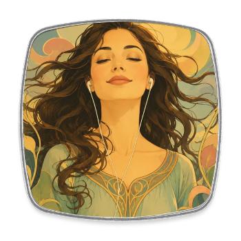 Frau im Stil des Art Nouveau mit Kopfhörern . 3 - Viereckiger Kühlschrankmagnet - Weiß - Vorne