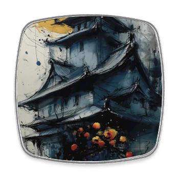 Pagode unter dem Mond in Aquarell - Viereckiger Kühlschrankmagnet - Weiß - Vorne