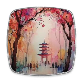 Autumn Pagoda in Bloom - Square fridge magnet - white - Front
