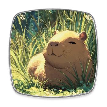 Sun hamster in the grass - Square fridge magnet - white - Front