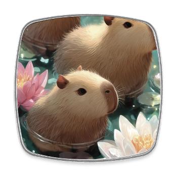 Pastel lotus capybaras - Square fridge magnet - white - Front