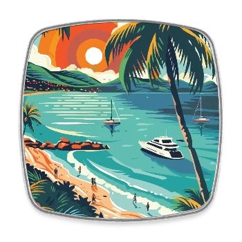 Entdecken Sie St. Thomas Tropical Vintage Travel Art - Viereckiger Kühlschrankmagnet - Weiß - Vorne