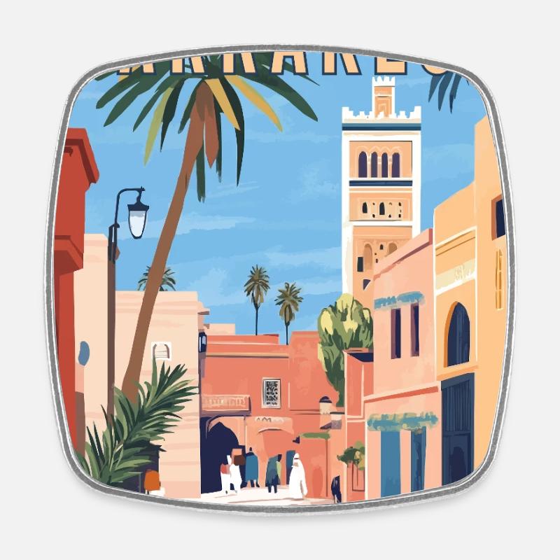 Explore Vibrant Souks of Marrakesh in Morocco - Square fridge magnet - white