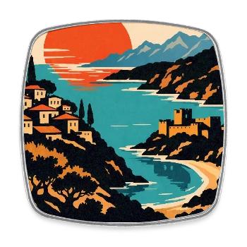Découvrez les Alpes balnéaires et les villes historiques d’Albanie - Magnet carré - blanc - Devant