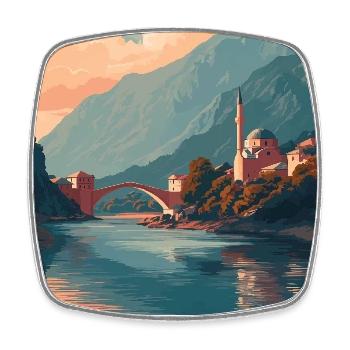 Explorez les Alpes balnéaires et les villes historiques d’Albanie - Magnet carré - blanc - Devant