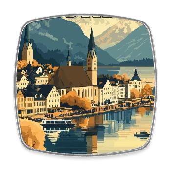 Erleben Sie die Seeuferschönheit von Gmunden, Österreich, - Viereckiger Kühlschrankmagnet - Weiß - Vorne
