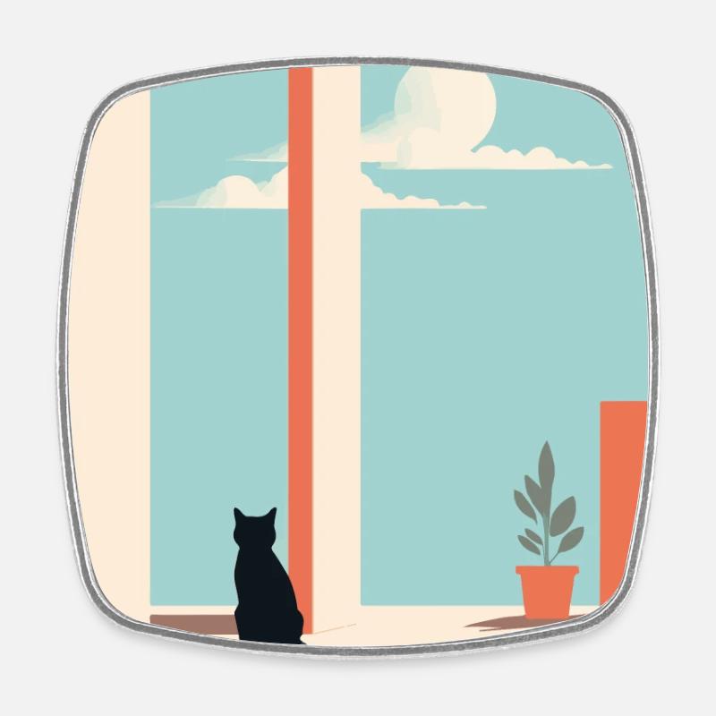 cat by the pool - Viereckiger Kühlschrankmagnet - Weiß