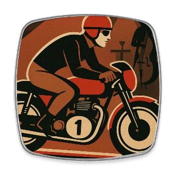 Vintage Motorcycle and Jazz Music Pattern - Square fridge magnet - white - Front