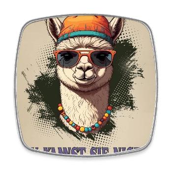 Lama Spruch – Bleib cool, lustiges Fun Shirt - Viereckiger Kühlschrankmagnet - Weiß - Vorne