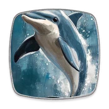 Illustration of a dolphin - Square fridge magnet - white - Front