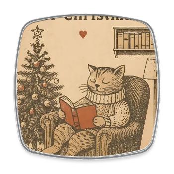 All Booked for Christmas Cat - Square fridge magnet - white - Front