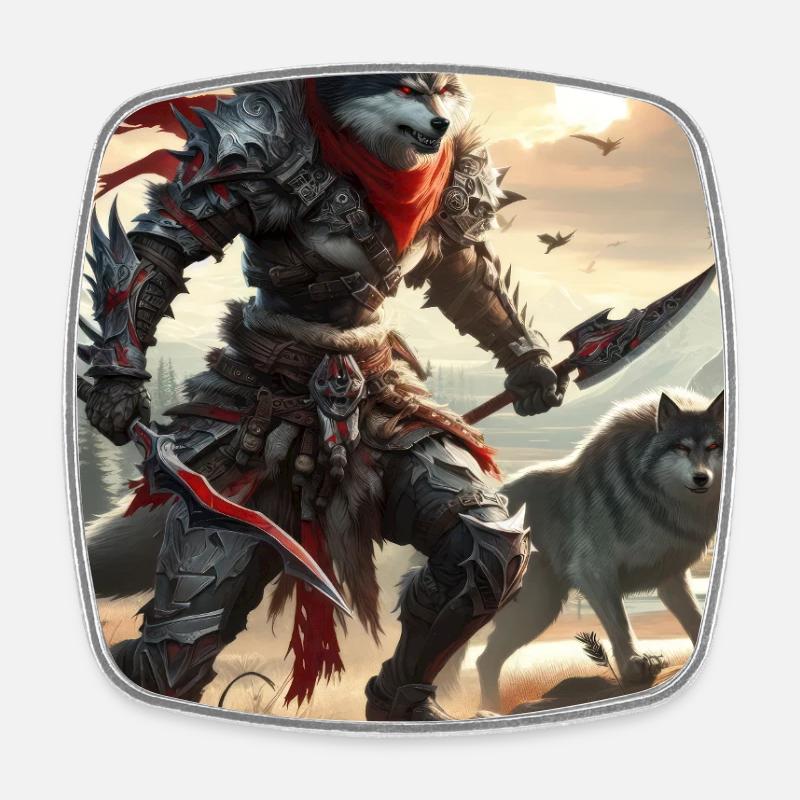 Ironwolf Warrior at Sunset - Square fridge magnet - white