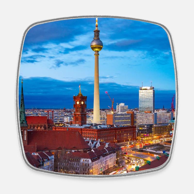 Berlin Skyline Evening Light - Square fridge magnet - white