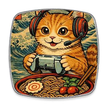 Japanese Ramen Cat Gaming Otaku Noodle Bowl - Square fridge magnet - white - Front