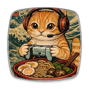 Japanese Ramen Cat Gaming Otaku Noodle Bowl - Square fridge magnet - white - Front