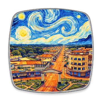 Bangui Cityscape Poster Starry Night - Square fridge magnet - white - Front