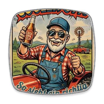 Cooler Opa auf dem Traktor - Viereckiger Kühlschrankmagnet - Weiß - Vorne