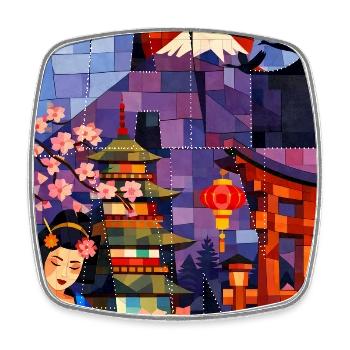 Japanische künstlerische Illustration – Mount Fuji Sun - Viereckiger Kühlschrankmagnet - Weiß - Vorne