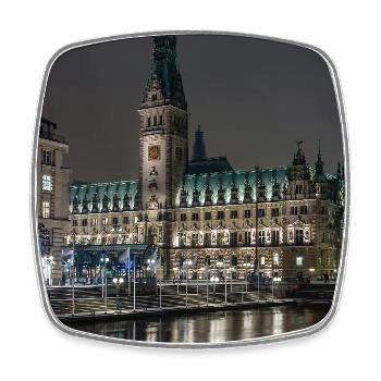 Hamburg City Hall illuminated at night - Square fridge magnet - white - Front