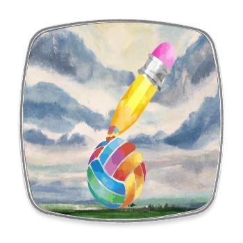 Watercolor Landscape with Ball - Square fridge magnet - white - Front