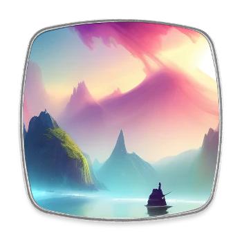 Landscape with lake, boat and mountains - Square fridge magnet - white - Front