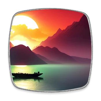 Paysage avec lac, bateau et montagnes - Magnet carré - blanc - Devant