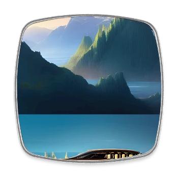 Paysage avec lac, bateau et montagnes - Magnet carré - blanc - Devant