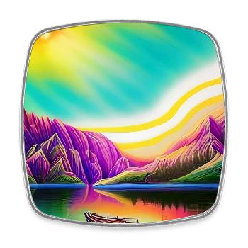 Paysage avec lac, bateau et montagnes - Magnet carré - blanc - Devant